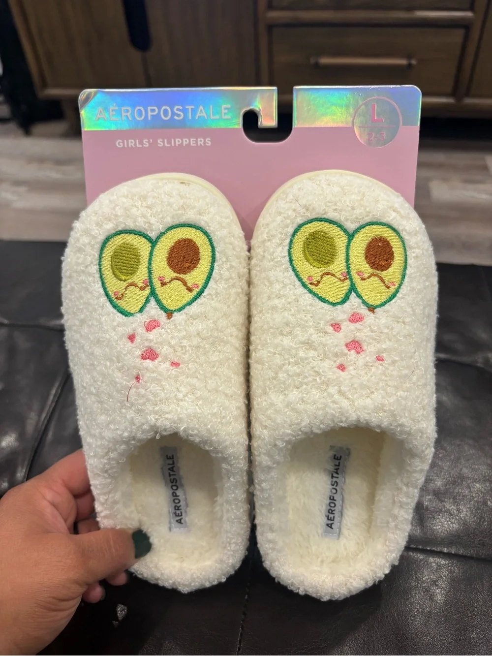 Aeropostale Girls' Cream Slide Slippers with Pink Header